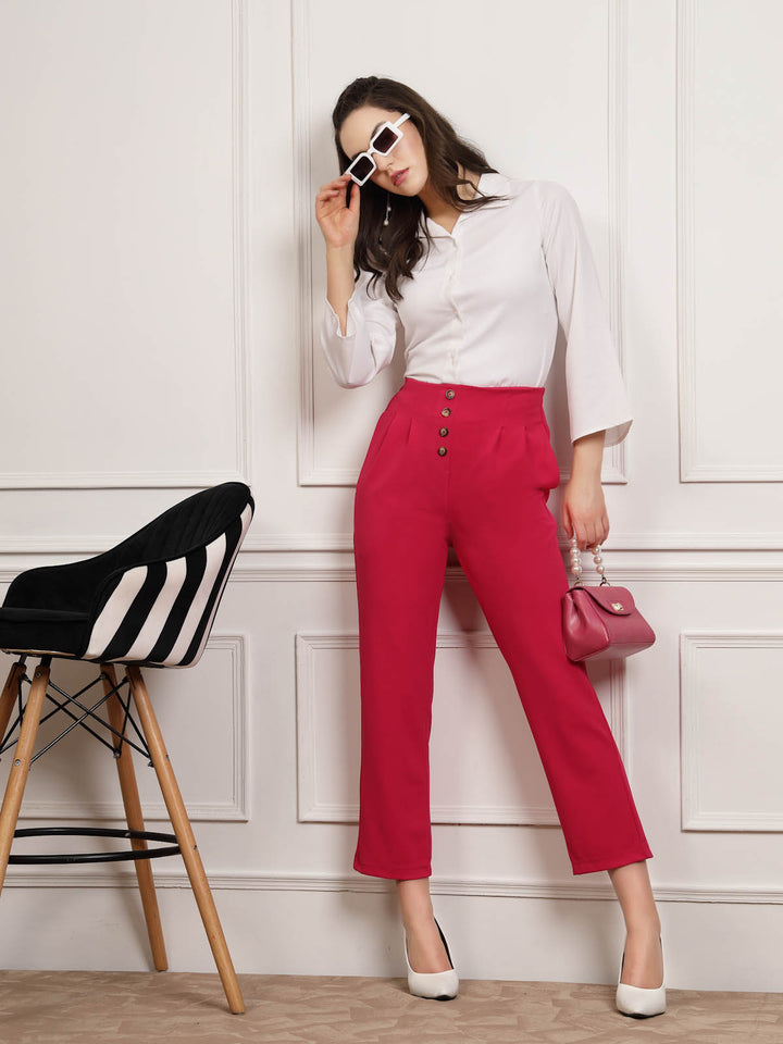 Women Pleated Mid Rise Trousers