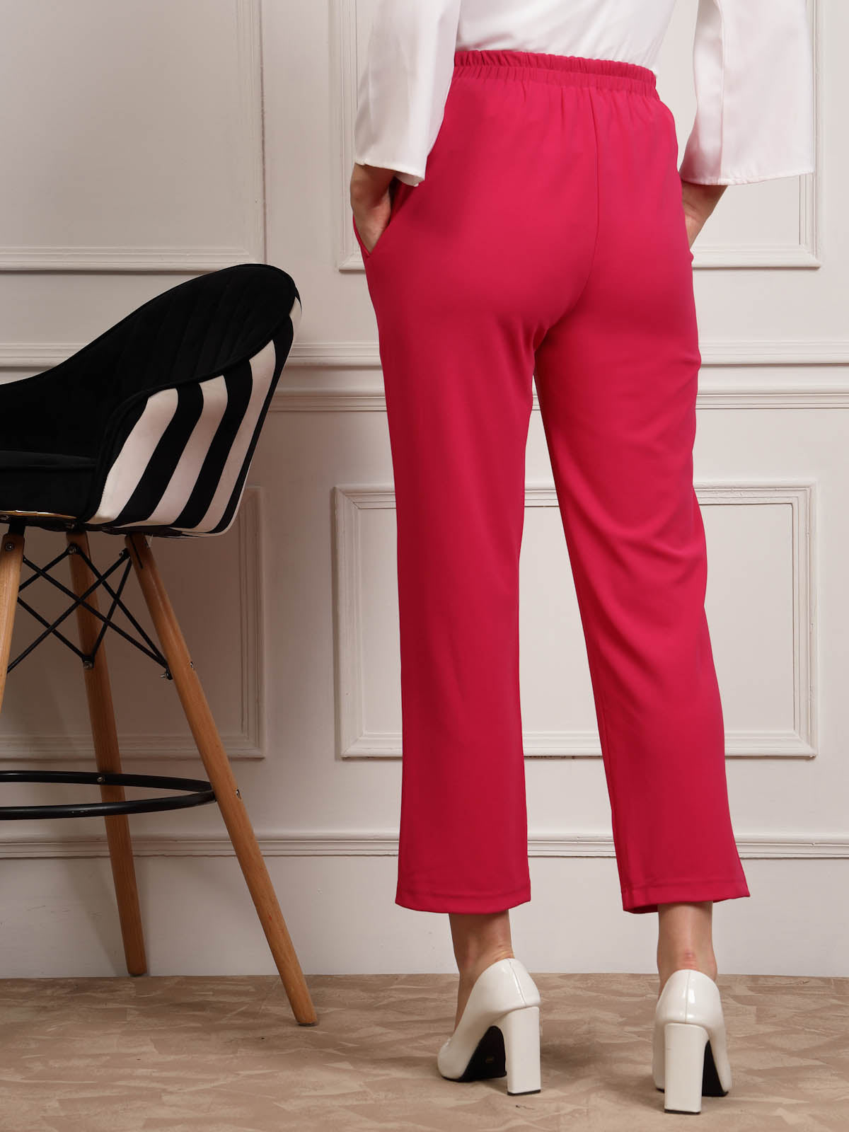 SELVIA Red Regular Fit Mid Rise Trousers