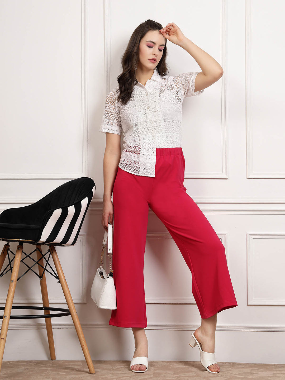 Red Women Mid Rise Parallel Trousers