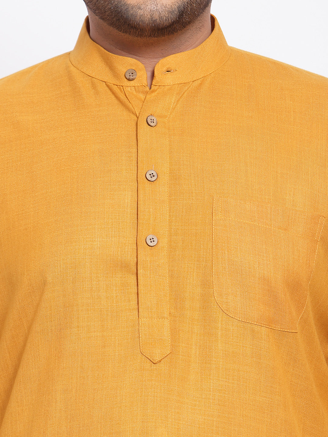 Men Mustard Yellow Striped Angrakha Pure Cotton Kurta with Pyjamas