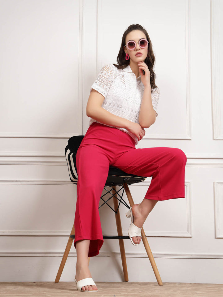 Red Women Mid Rise Parallel Trousers