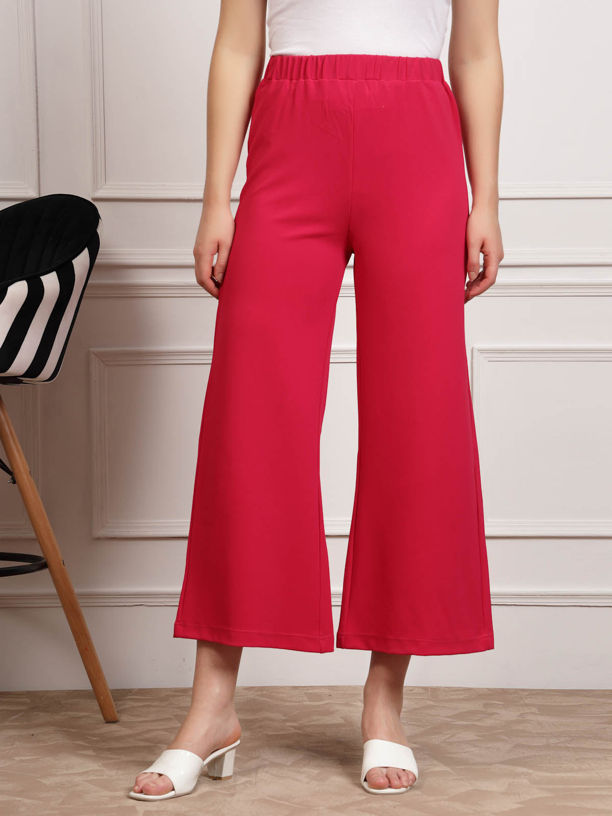 Red Women Mid Rise Parallel Trousers