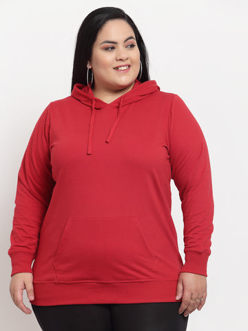 plusS Women Red Hooded Plus Size Sweatshirt