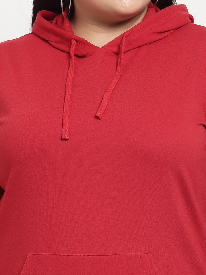 plusS Women Red Hooded Plus Size Sweatshirt