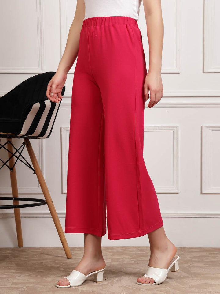 Red Women Mid Rise Parallel Trousers