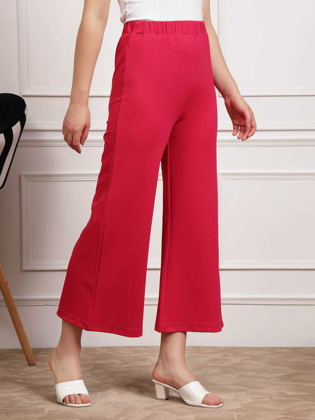 Red Women Mid Rise Parallel Trousers