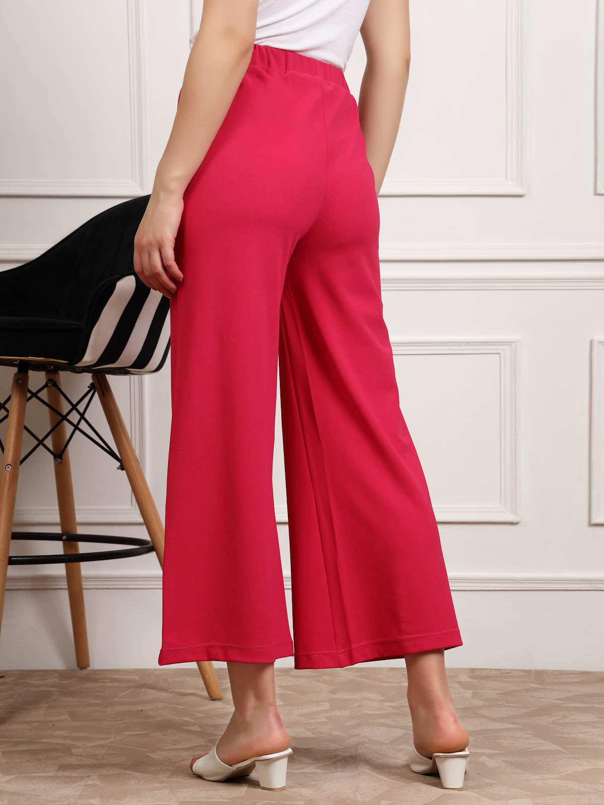 Priya Point Women Red Regular Fit Solid Parallel Trousers