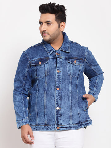 Plus Size Men Blue Washed Denim Jacket