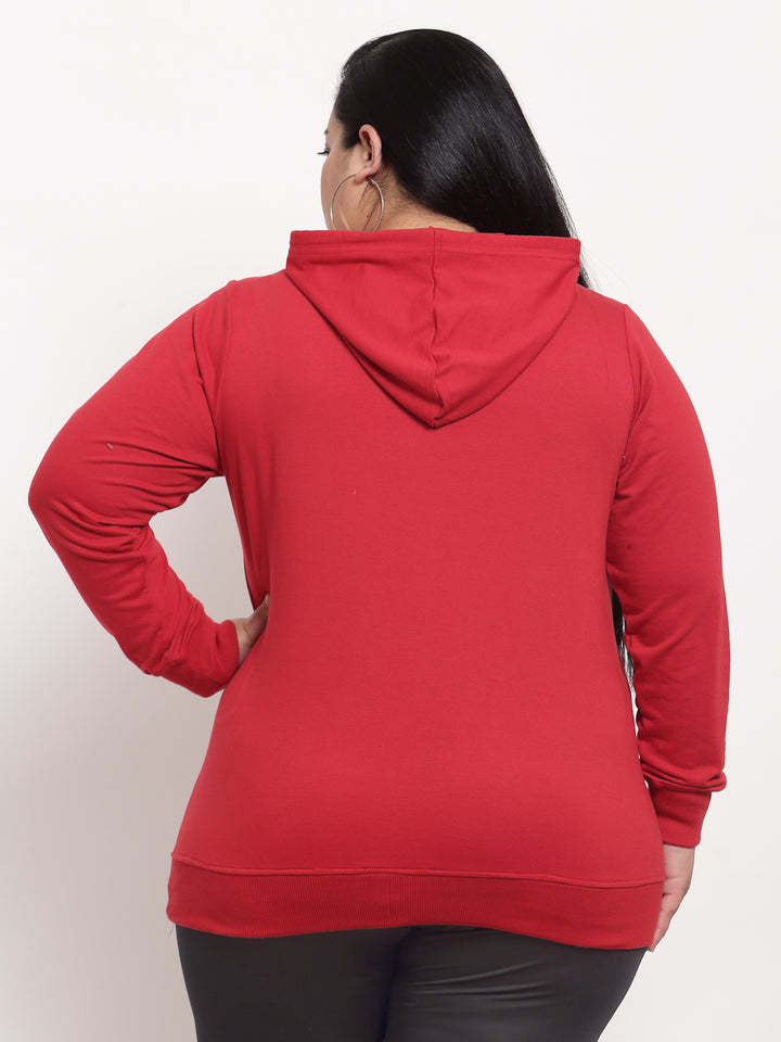 plusS Women Red Hooded Plus Size Sweatshirt