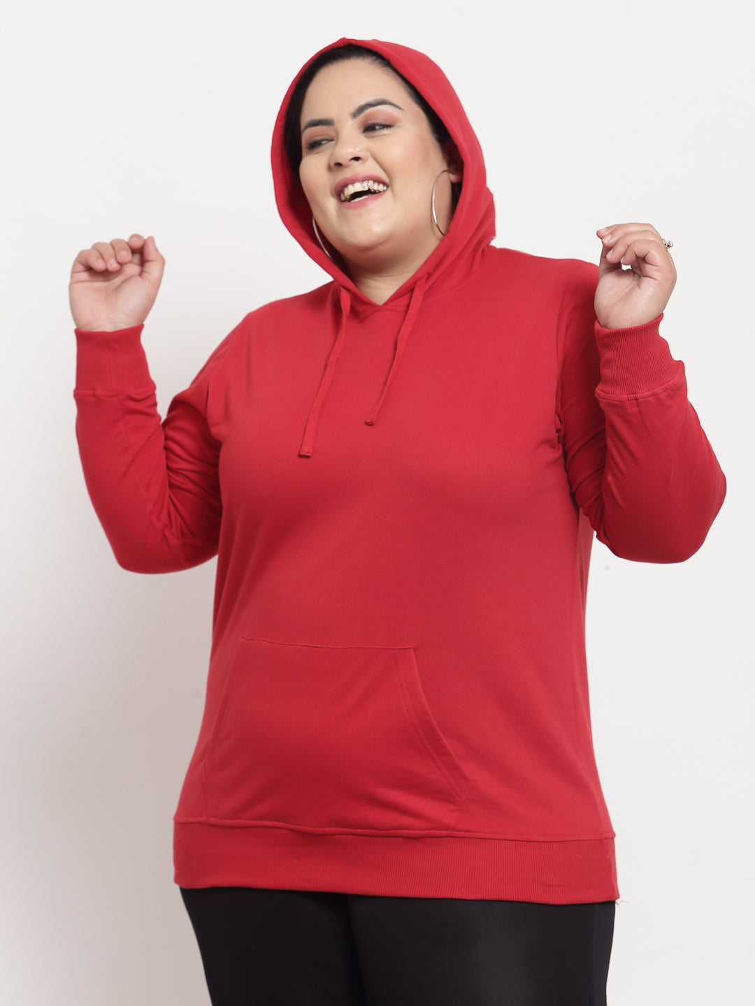 plusS Women Red Hooded Plus Size Sweatshirt