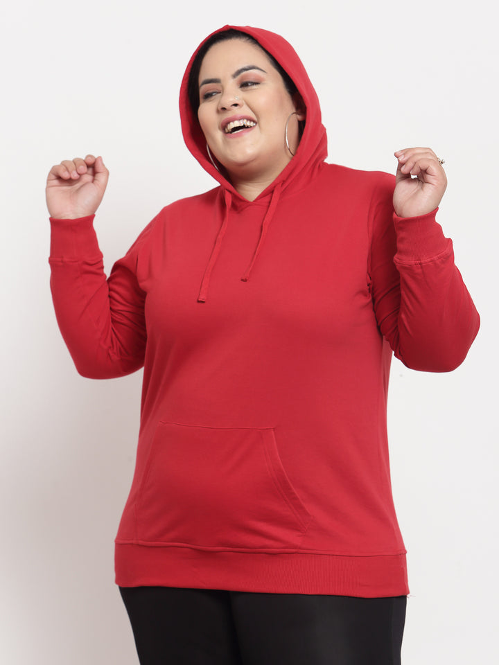 plusS Women Red Hooded Plus Size Sweatshirt