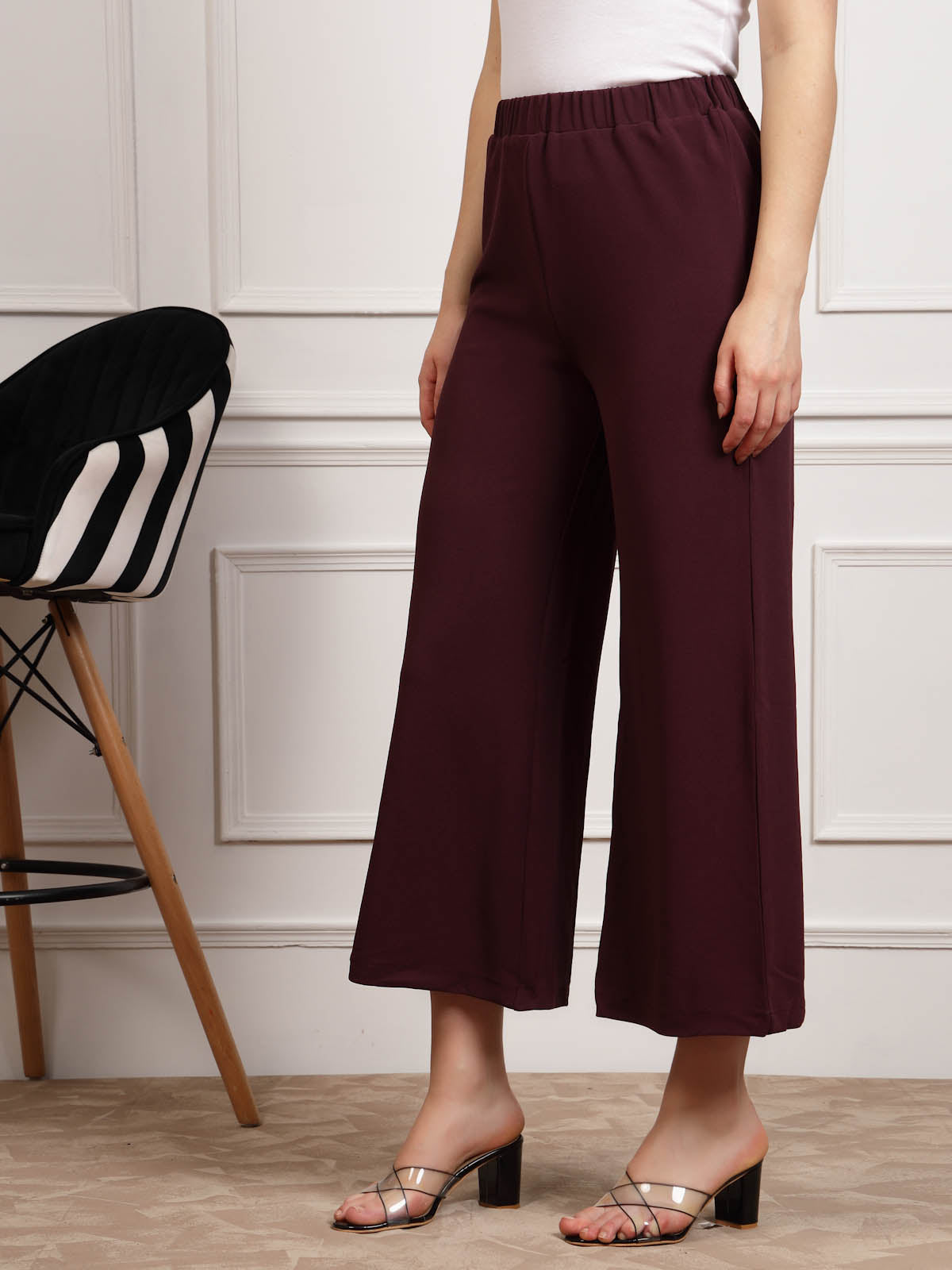 SHOWOFF Women Maroon Printed Straight Fit Parallel Trouser