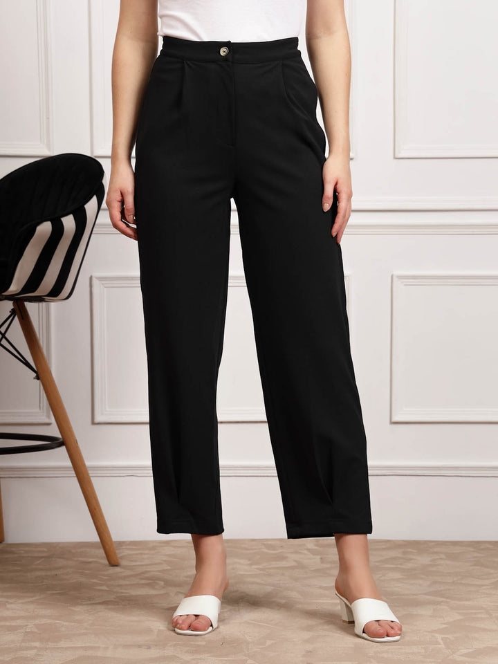 Black Women Mid Rise Trousers