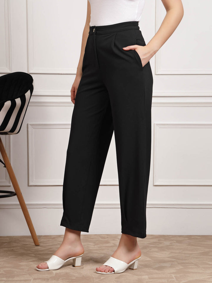 Black Women Mid Rise Trousers