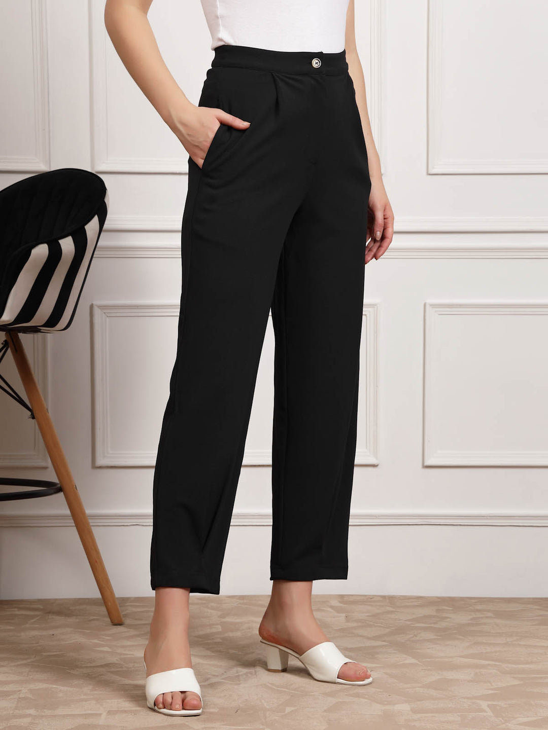 Black Women Mid Rise Trousers