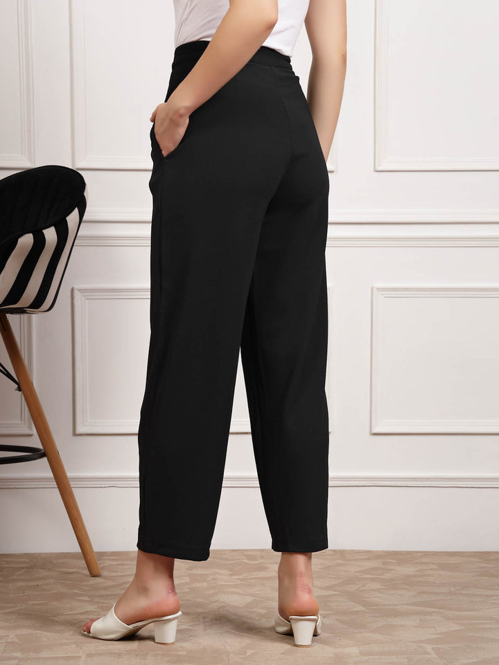 Black Women Mid Rise Trousers