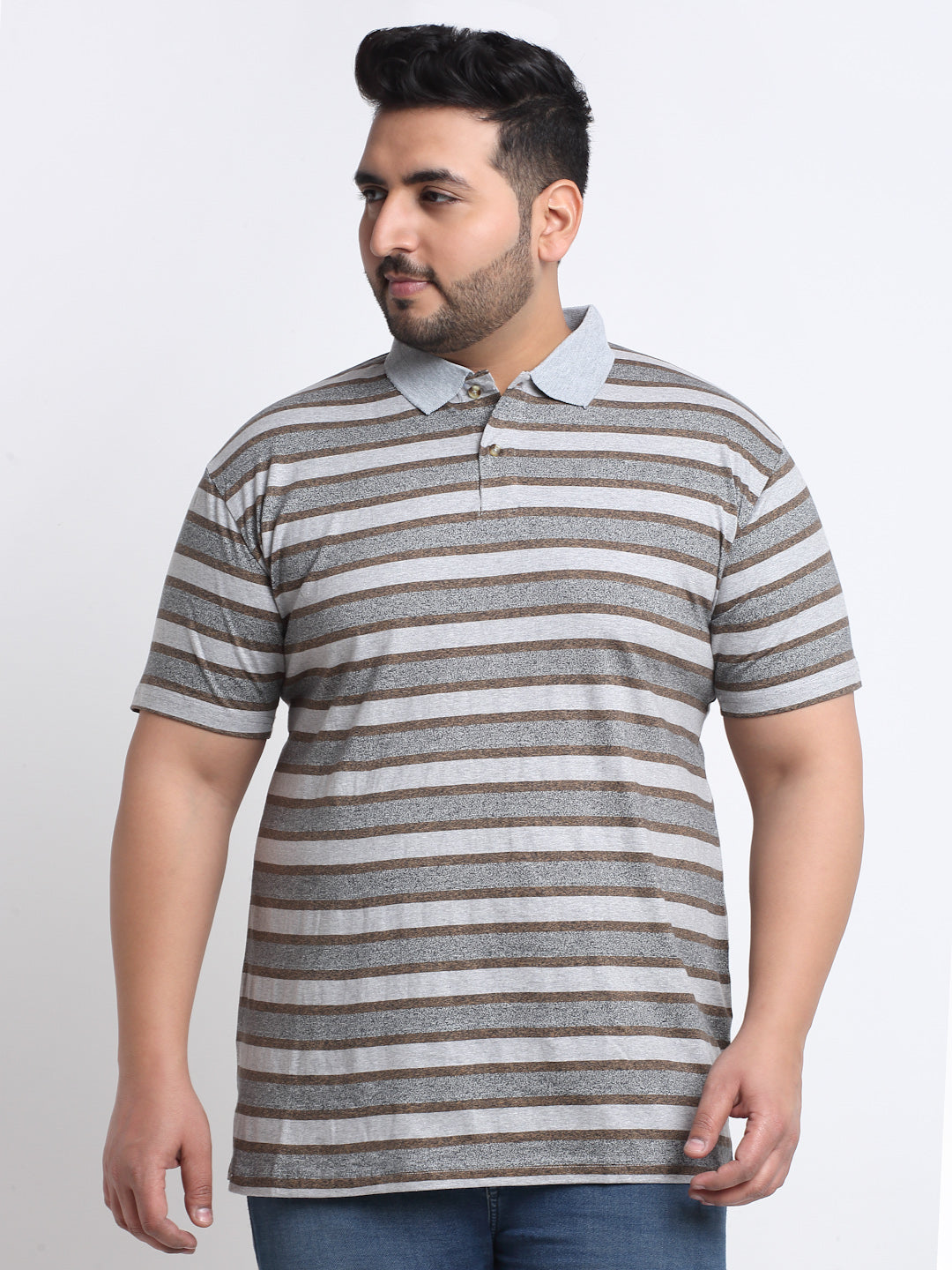 Men Striped Polo Collar T-shirt