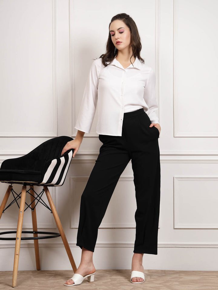 Black Women Mid Rise Trousers