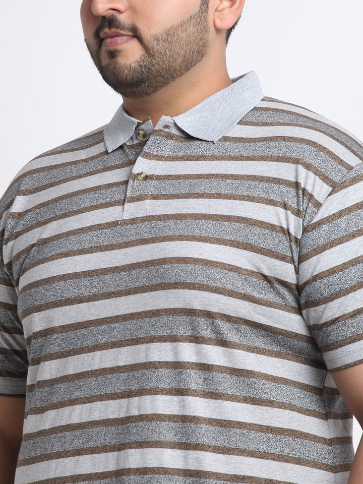 Men Striped Polo Collar T-shirt