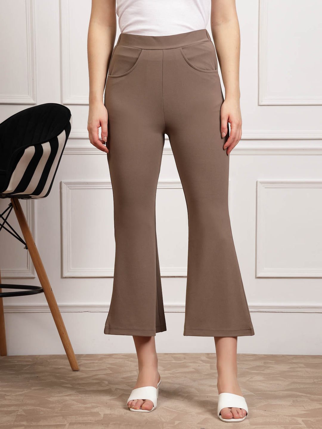 Women Brown Mid Rise Bootcut Trousers