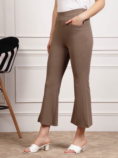 Women Brown Mid Rise Bootcut Trousers