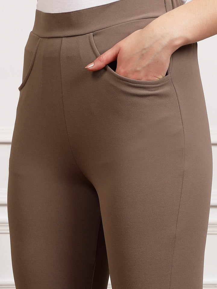 Women Brown Mid Rise Bootcut Trousers