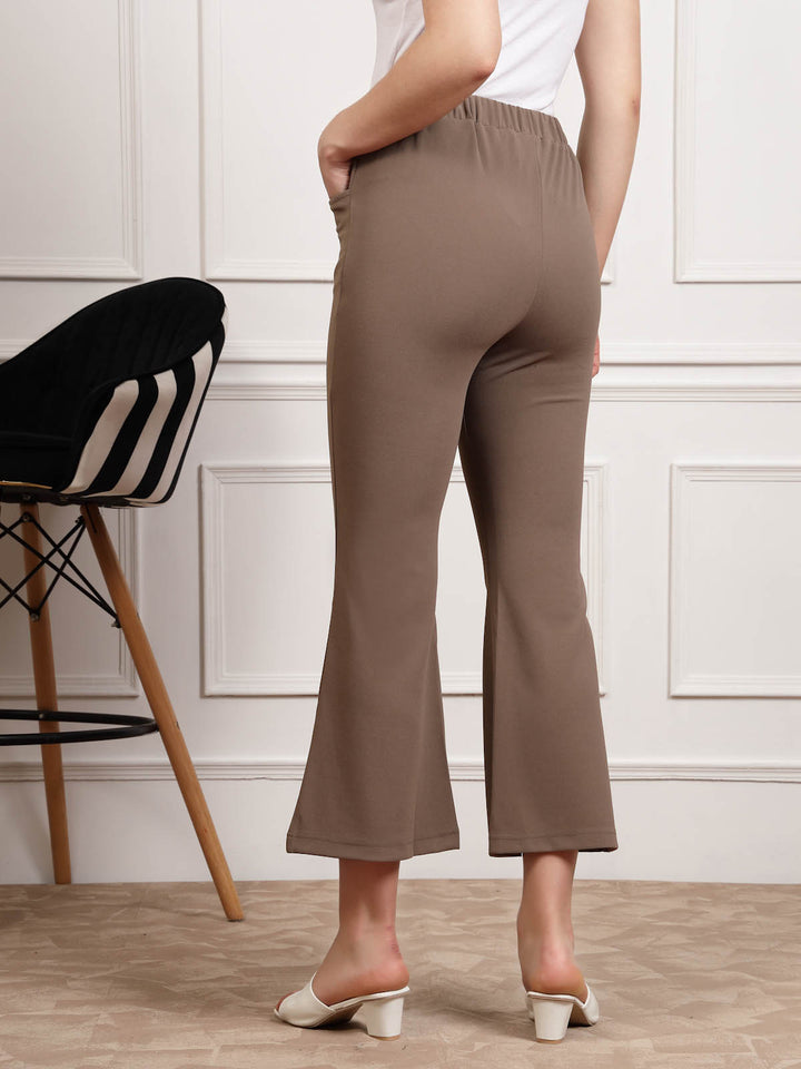 Women Brown Mid Rise Bootcut Trousers