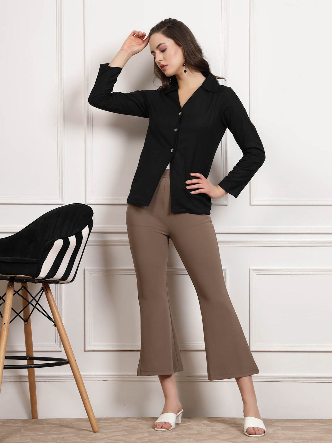 Women Brown Mid Rise Bootcut Trousers