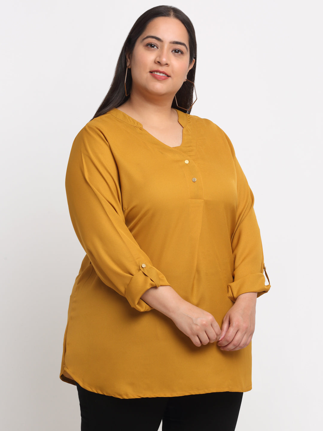 Plus Size Mandarin Collar Longline Top