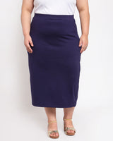 Women Navy Blue Solid A-Line Midi Skirt