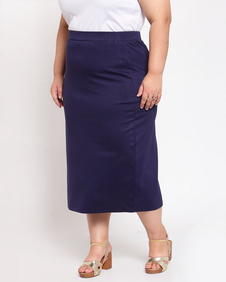 Women Navy Blue Solid A-Line Midi Skirt