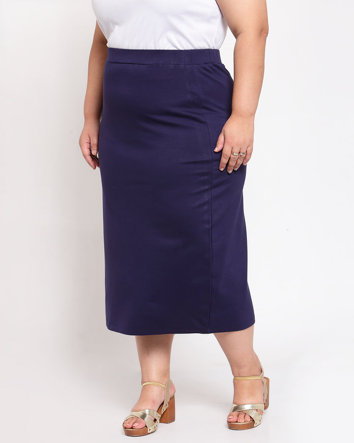 Women Navy Blue Solid A-Line Midi Skirt