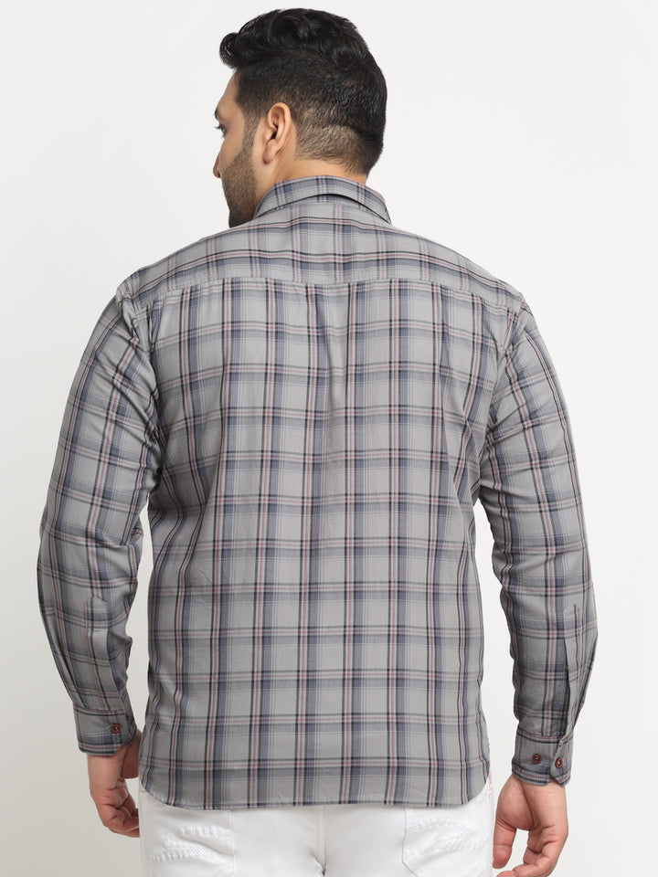 plusS Tartan Checked Spread Collar Cotton Casual Shirt