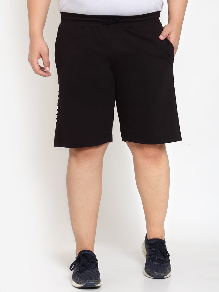 Men Black Typography Printed Mid-Rise Regular Plus Size Shorts