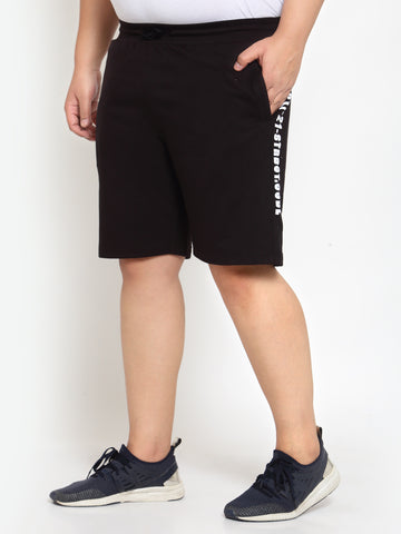 Men Black Typography Printed Mid-Rise Regular Plus Size Shorts