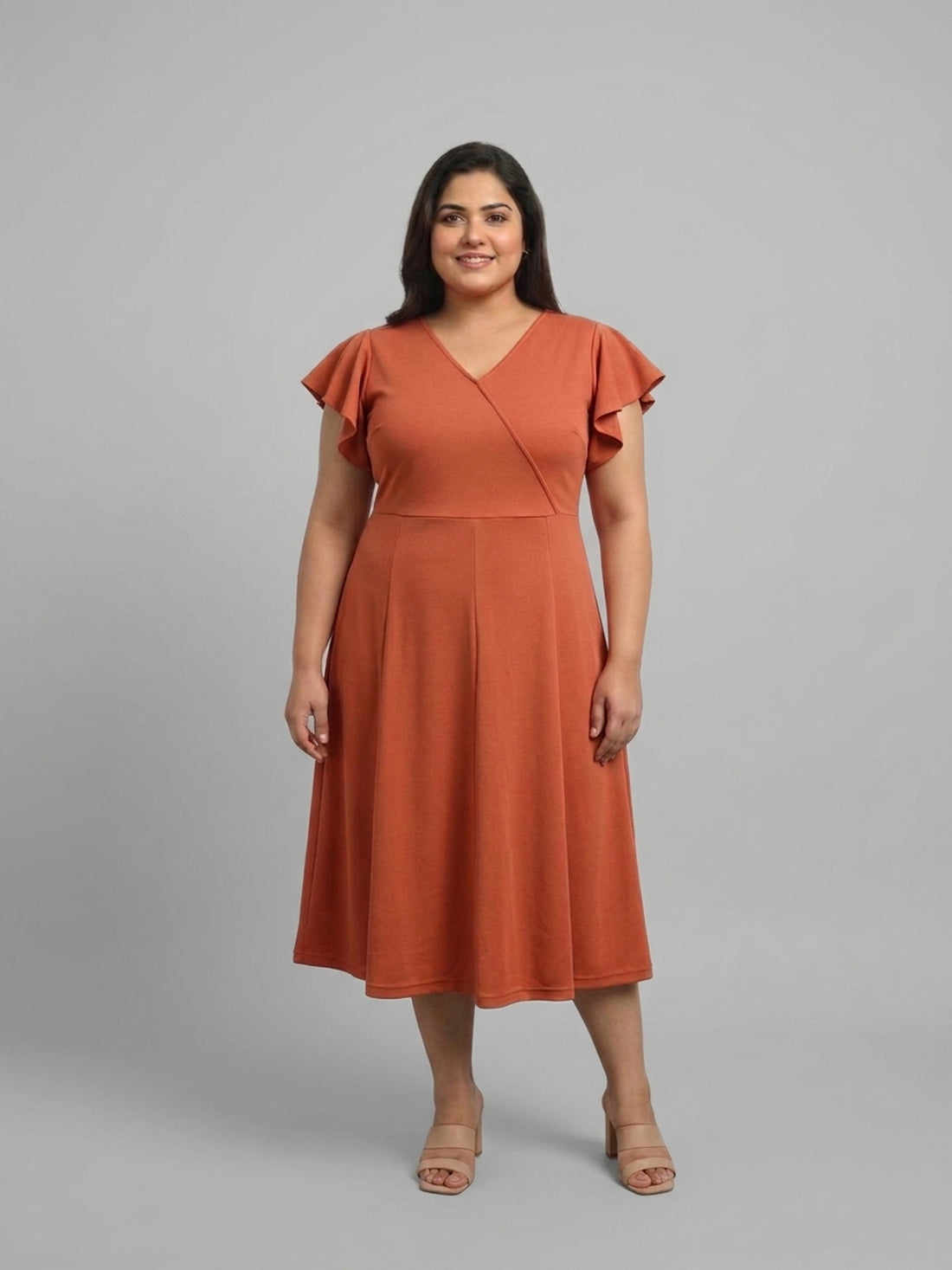 Plus Size Women V-Neck Viscose Lycra Midi Dress