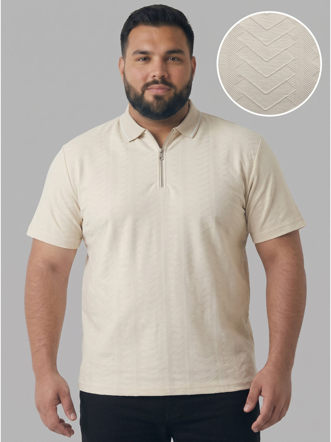 Plus Size Men's Textured Quarter-Zip Polo Collar TShirt