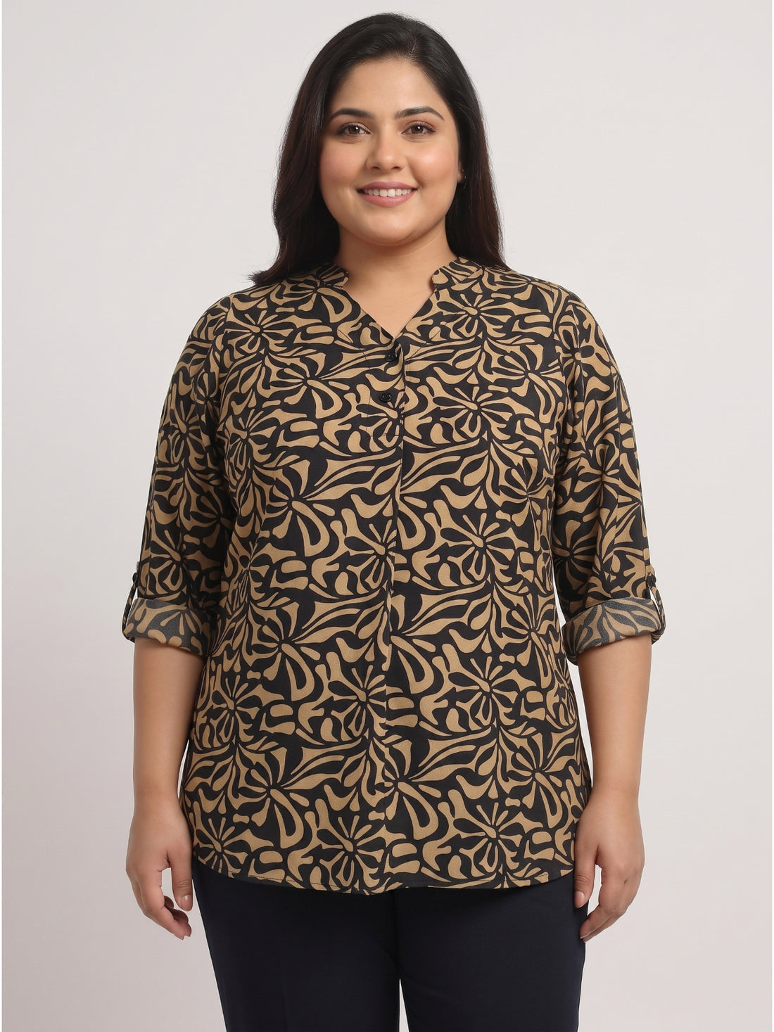 Plus Size Women's Printed V-Neck with 3/4th Sleeve Top Sizes 3XL to 8XL