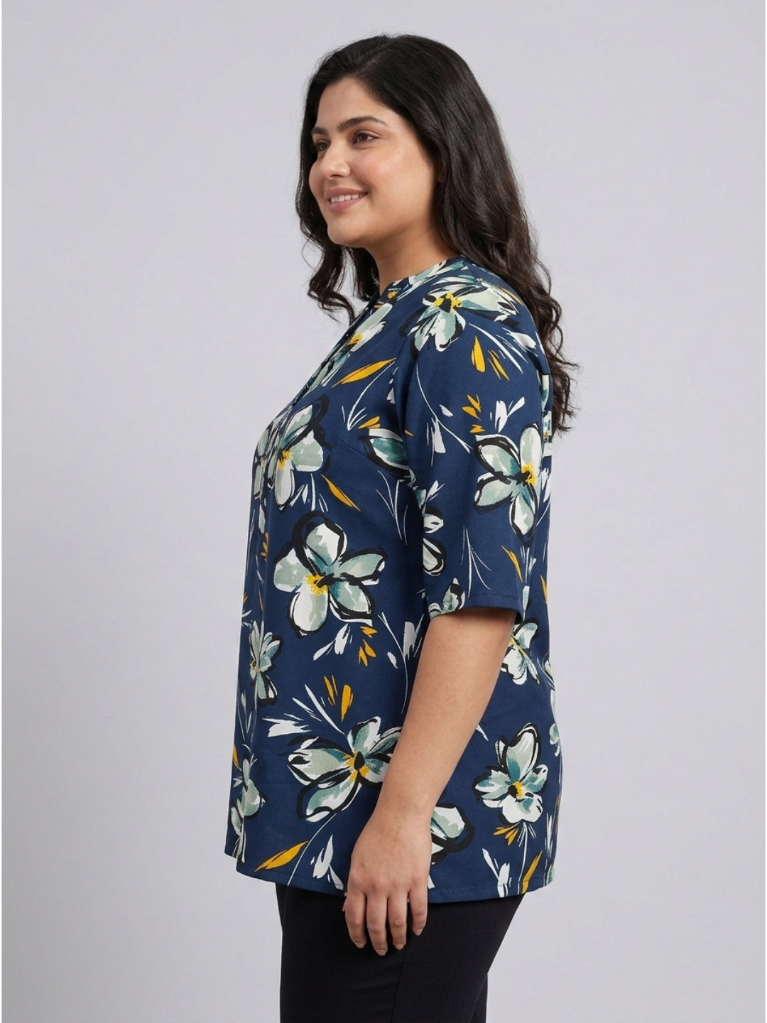 Plus Size Women's Printed Crepe 3/4 Sleeves V-Neck Tunic Sizes 3XL to