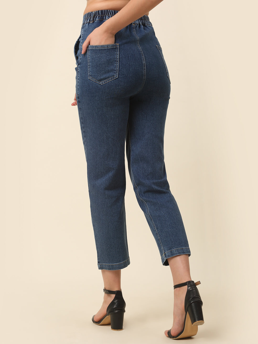 Women Stylish Blue High-Rise Regular Fit Cropped Stretchable Jeans