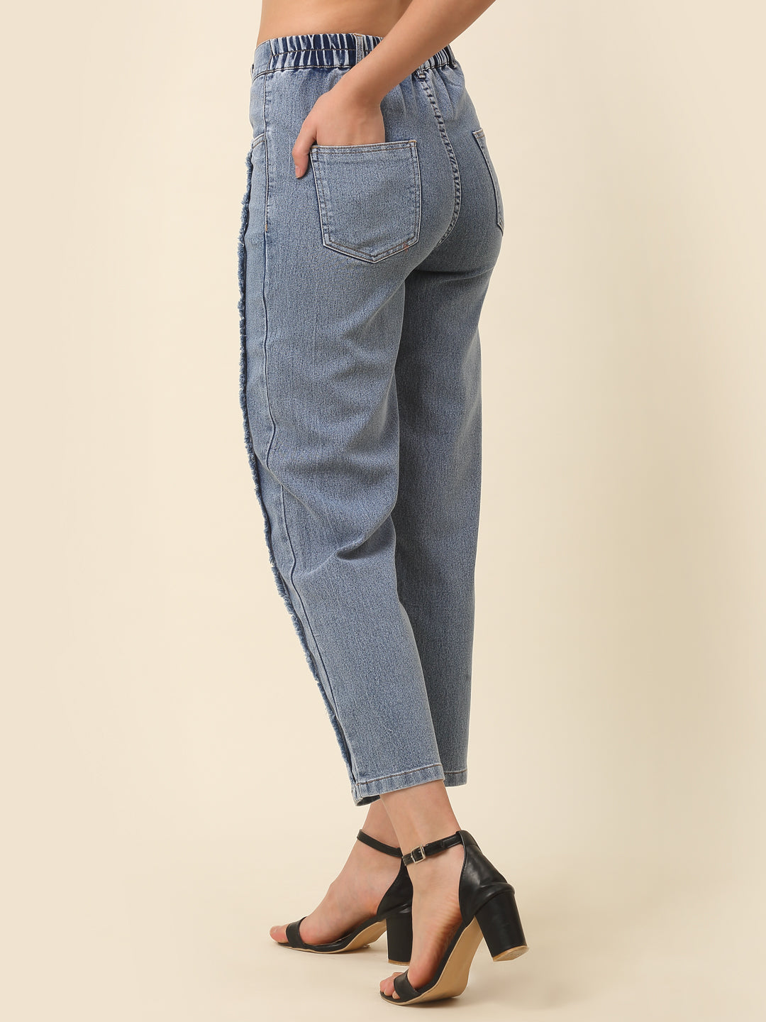 plusS Women Blue Low Distress Regular fit Mid-Rise Stretchable Cotton Cropped Jeans