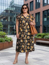Plus Size Flutter Sleeve Fit & Flare Midi Dress