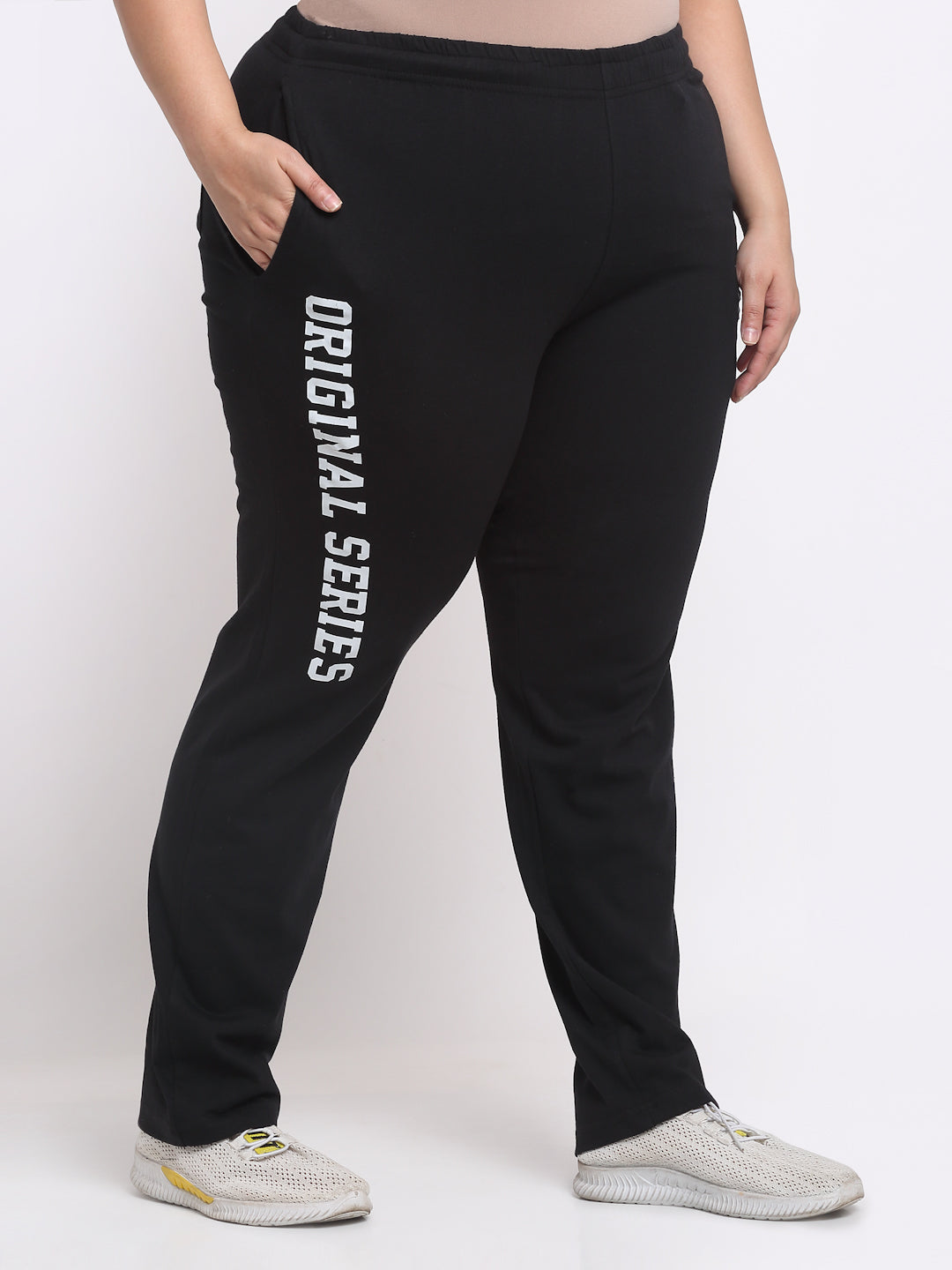 Plus Size Women Black Cotton Track Pants