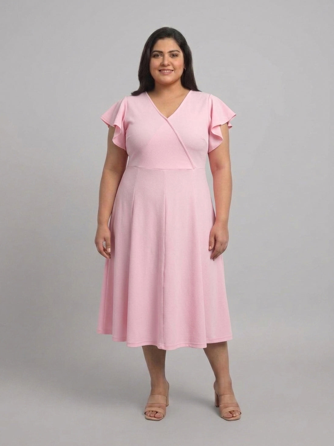 Plus Size Women V-Neck Viscose Lycra Midi Dress