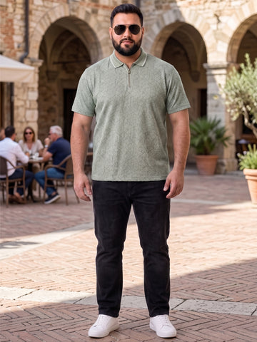 Plus Size Men's Textured Print Polo Neck Short Sleeve Tshirt