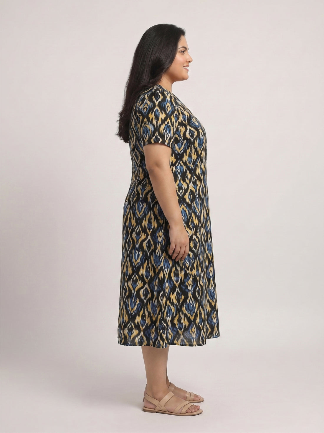 Plus Size Women's Floral Print A-Line V-Neck Midi Dress | Soft Rayon Fabric | Regular Fit | Sizes 3XL to 8XL