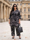Plus Size Women's Printed V-Neck, 3/4 Sleeves Crepe Co-ord Set | Sizes 3XL to 8XL