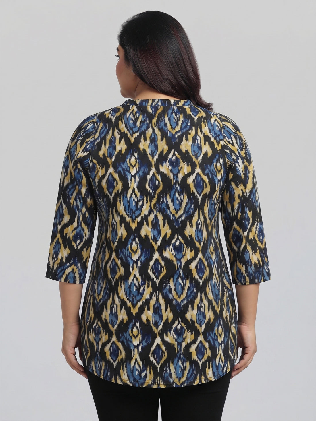 Plus Size Women's Printed V-Neck Polyester Top with 3/4 Sleeves and Button Closure | Sizes 3XL to 8XL