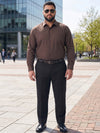Plus Size Men's  Solid Brown Regular Fit Cotton Formal Shirt | Sizes XL to 8XL