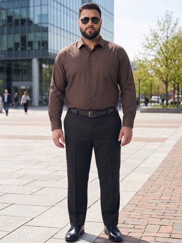 Plus Size Men's  Solid Brown Regular Fit Cotton Formal Shirt | Sizes XL to 8XL